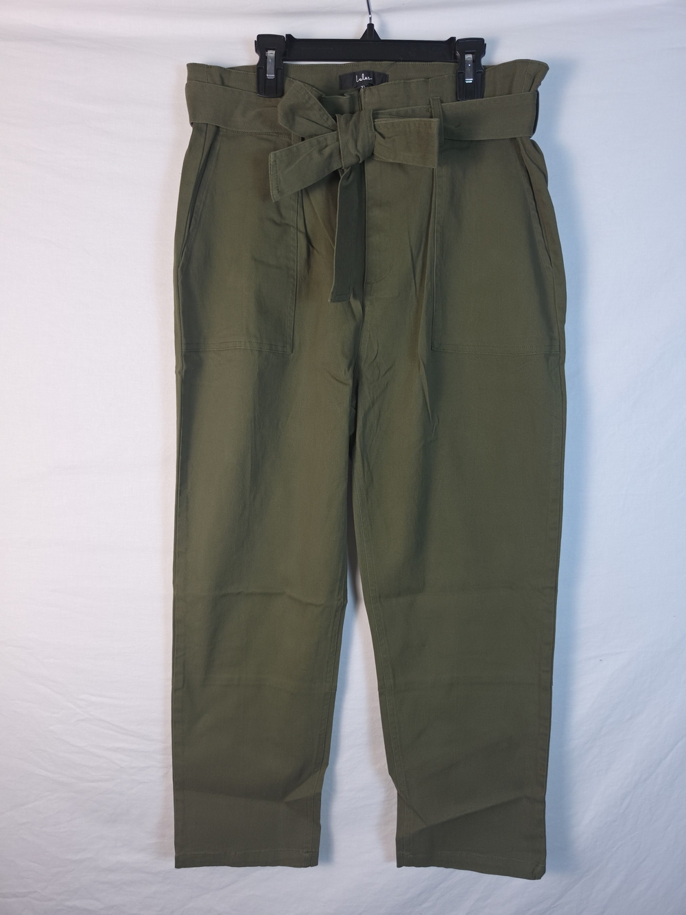 NWT Fit for Adventure Olive Green Twill Paperbag Waist Straight Leg Pants - XL